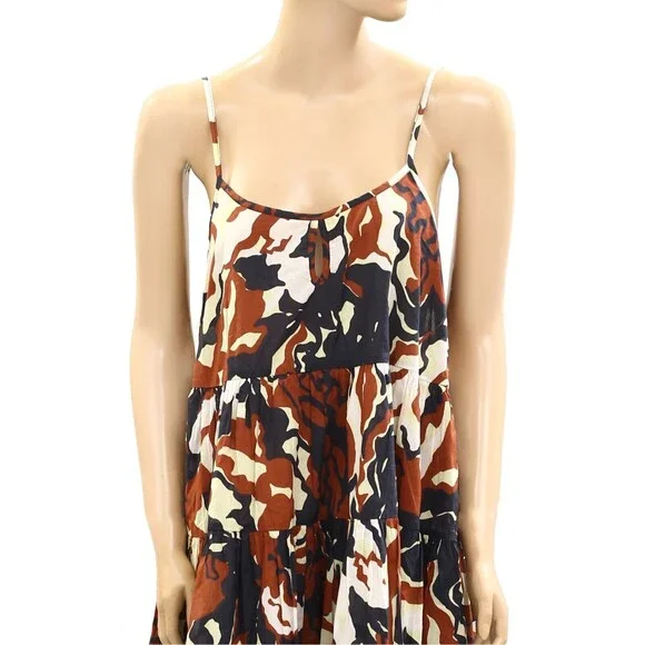 Tanya Taylor Printed Tunic Slip Mini Dress Sleeveless Tiered Beach S NEW 278278